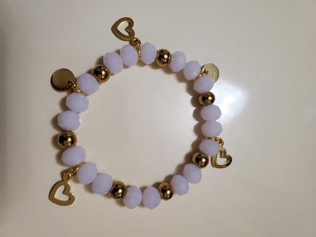 Light purple facet beads and gold stainless steel charms