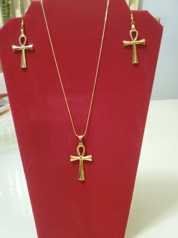 Necklaces are gold plated over sterling silver and the stainless steel pendants are Ankh cross and a heart